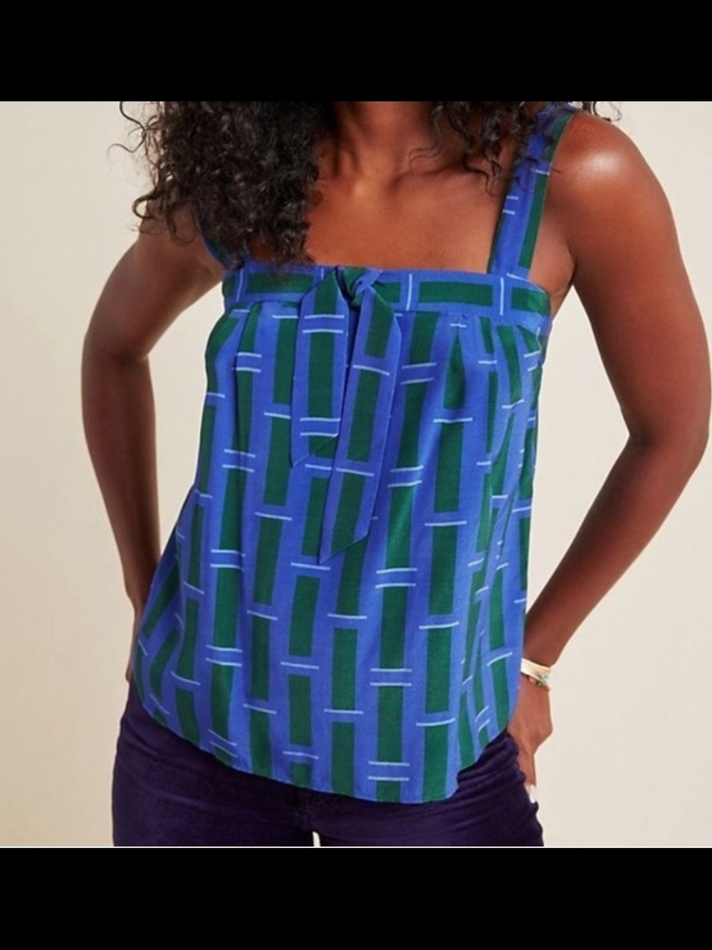Anthropologie Blue and Green Geometric Strap Tank
